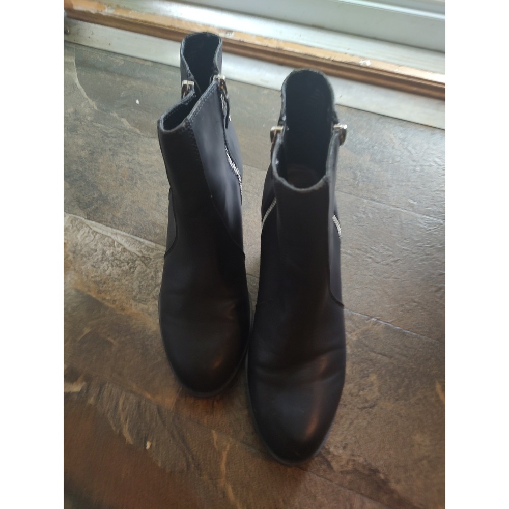 Kohls Ankle Booties Women Size 10 Black Fair Condition Block Heel Side Zip SVREX